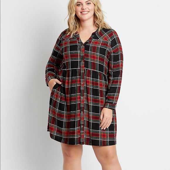 Sz LARGE Plaid Fall Shirtdress - Picture 1 of 17